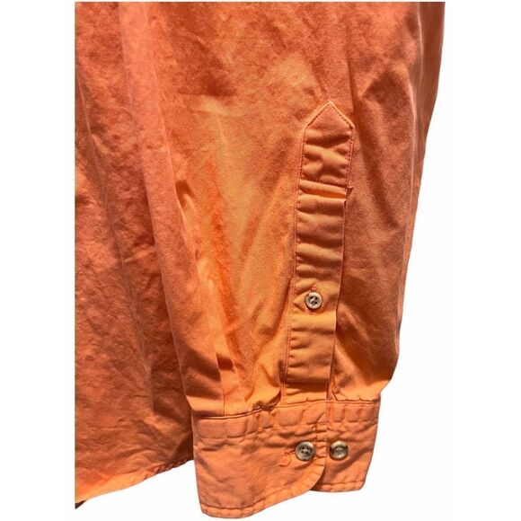 Lands End Mens L Button Down Long Sleeve All Cotton Shirt Orange Double Pocket - Picture 3 of 7